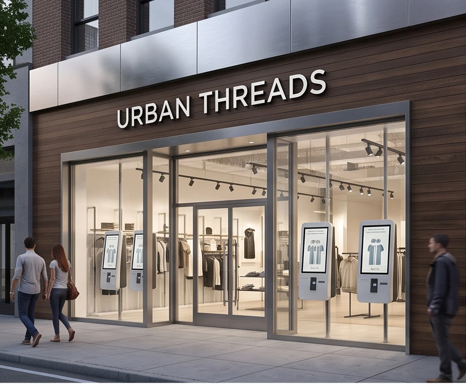 Retail shop with bright digital signage and video wall